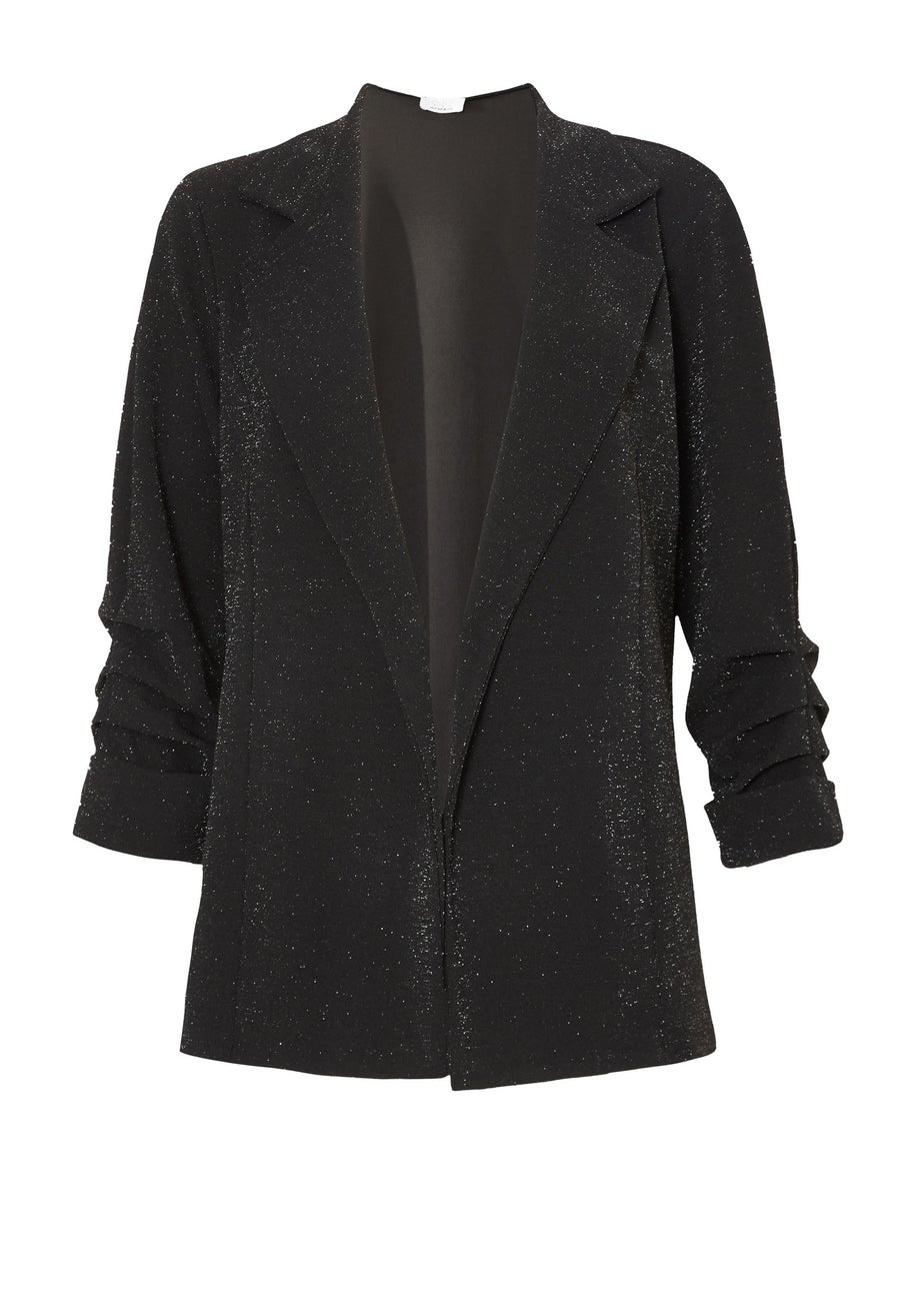 Quiz Black Glitter Ruched Sleeve Blazer