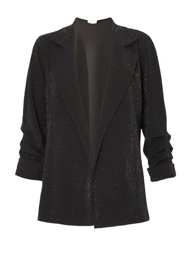 Quiz Black Glitter Ruched Sleeve Blazer