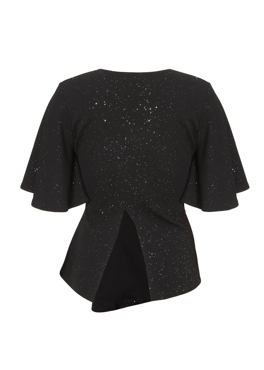 Quiz Black Glitter Twist Front Top
