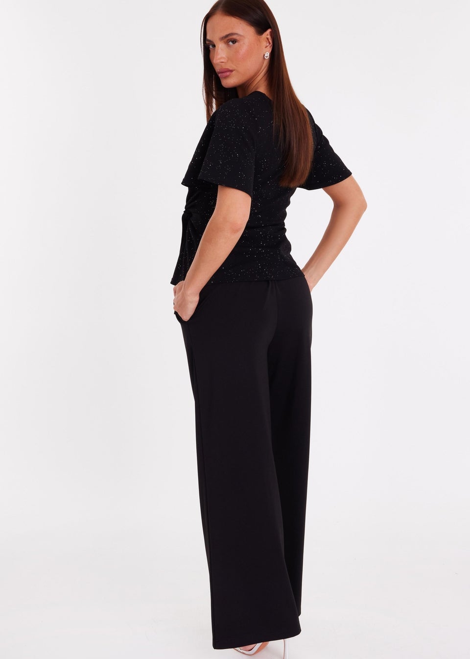 Quiz Black Glitter Twist Front Top