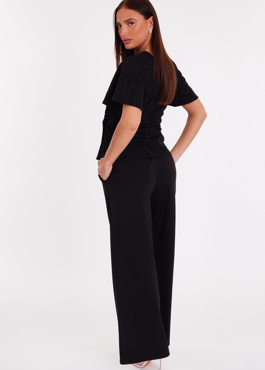 Quiz Black Glitter Twist Front Top
