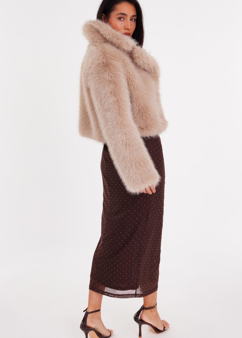 Quiz Stone Faux Fur Cropped Jacket
