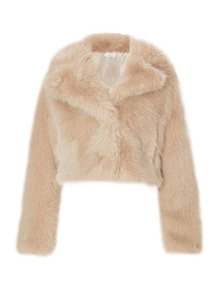 Quiz Stone Faux Fur Cropped Jacket