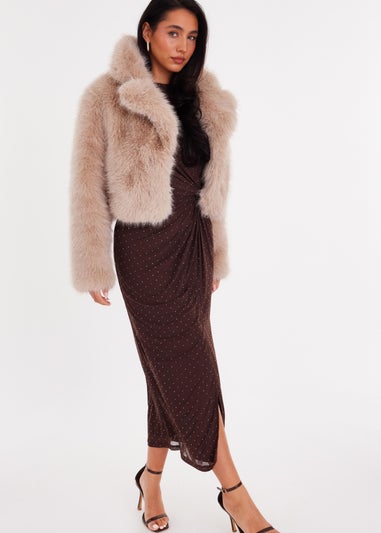 Quiz Stone Faux Fur Cropped Jacket