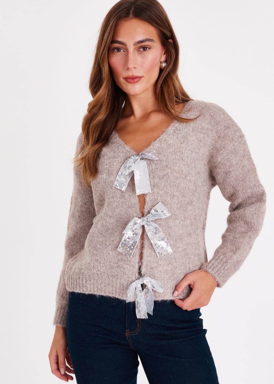 Quiz Stone Sequin Bow Jumper