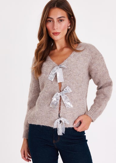 Quiz Stone Sequin Bow Jumper