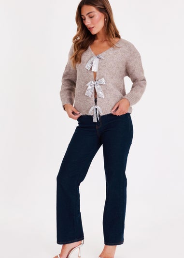Quiz Stone Sequin Bow Jumper