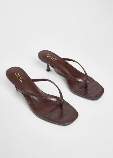 Quiz Brown Croc Toe Post Heels