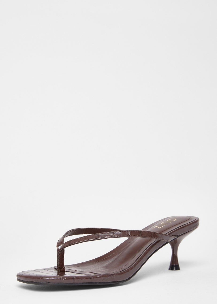 Quiz Brown Croc Toe Post Heels