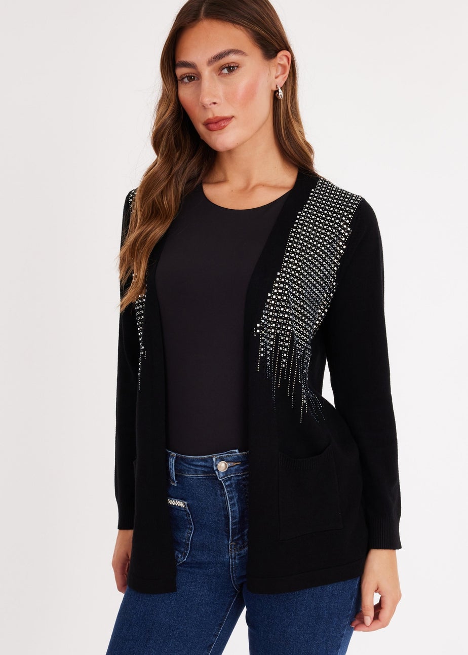 Quiz Black Sequin Longline Cardigan