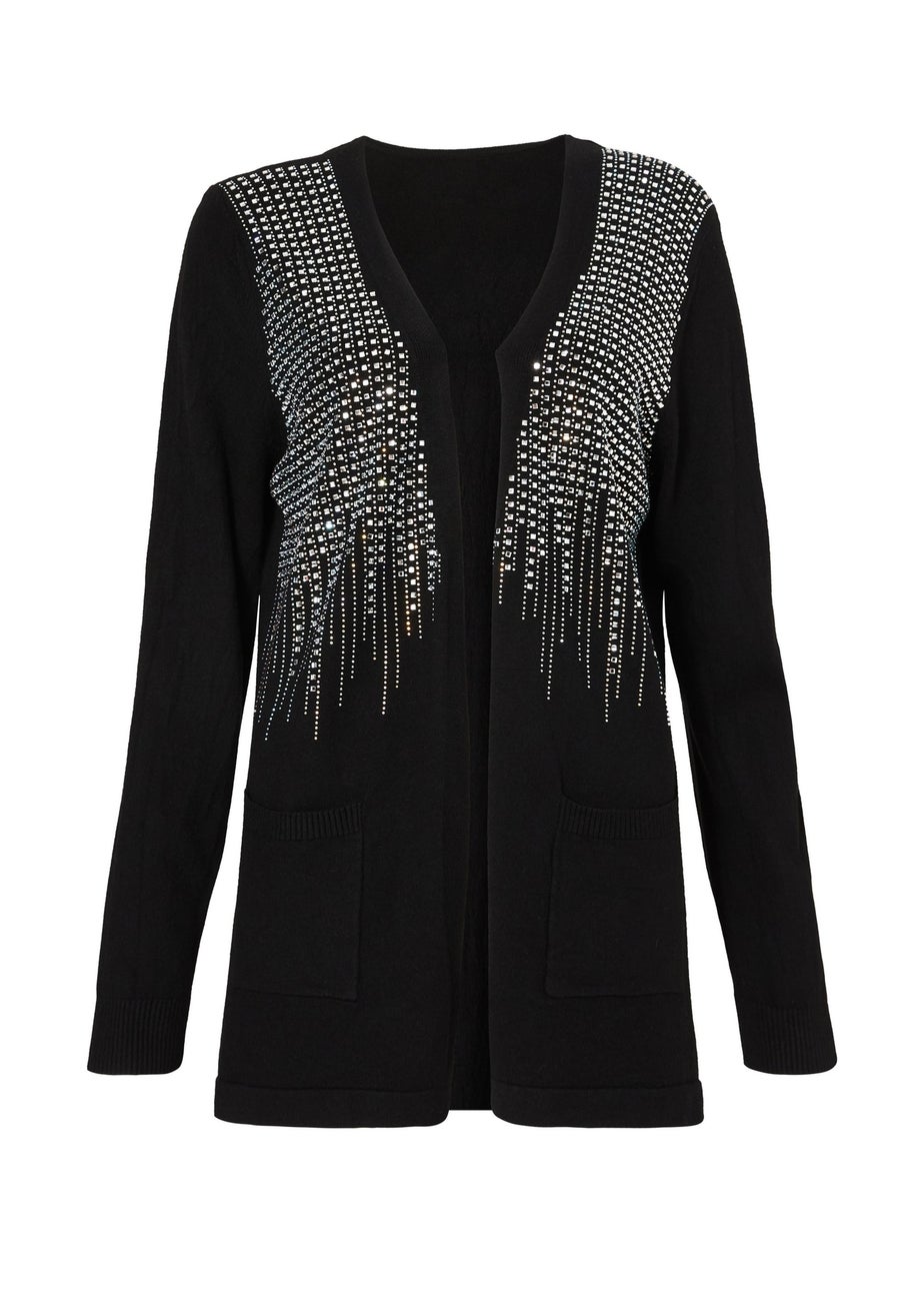 Quiz Black Sequin Longline Cardigan