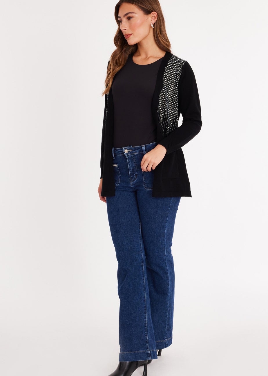 Quiz Black Sequin Longline Cardigan