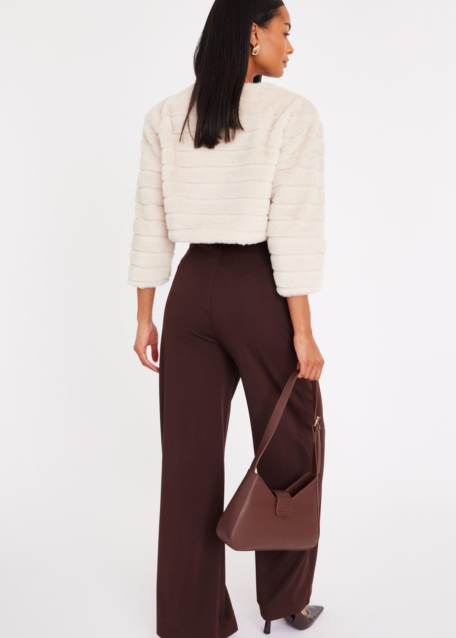 Quiz Beige Faux Fur Cropped Cover Up