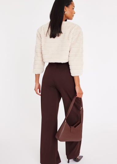 Quiz Beige Faux Fur Cropped Cover Up