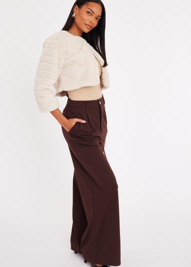 Quiz Beige Faux Fur Cropped Cover Up