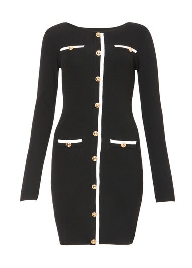 Quiz Black Contrast Knit Mini Dress