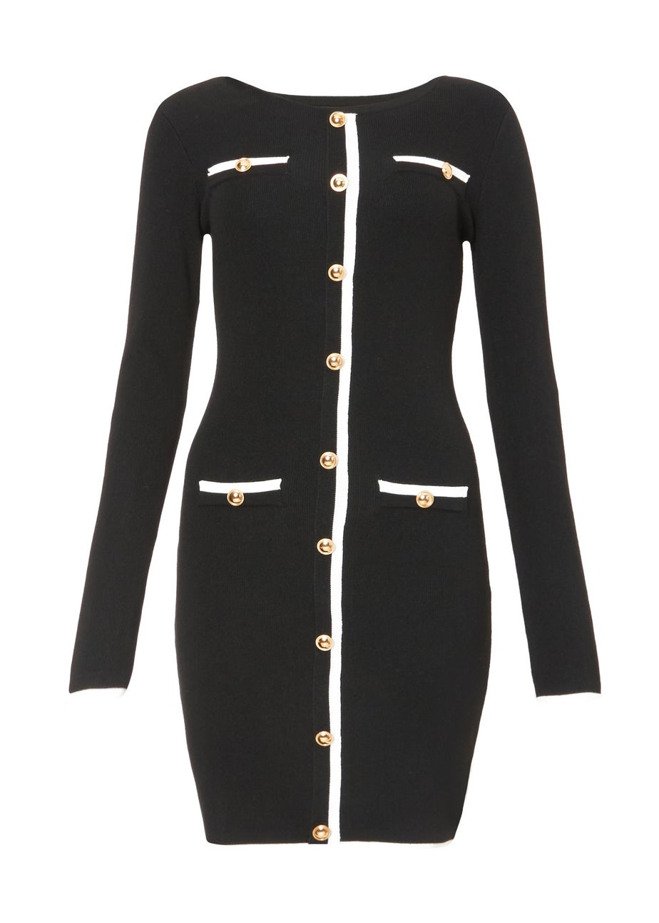 Quiz Black Contrast Knit Mini Dress
