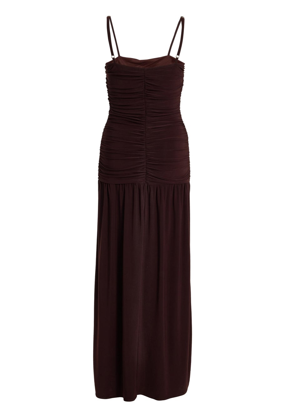 Quiz Brown Petite Drop Waist Maxi Dress