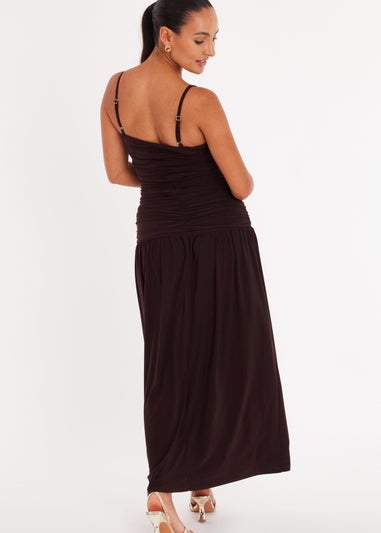 Quiz Brown Petite Drop Waist Maxi Dress
