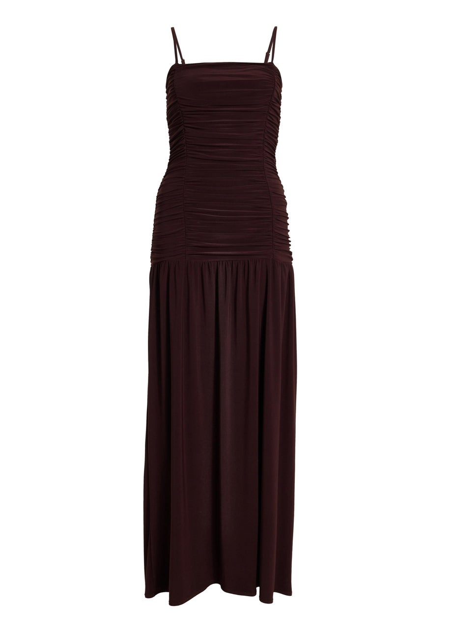 Quiz Brown Petite Drop Waist Maxi Dress