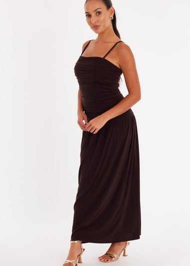 Quiz Brown Petite Drop Waist Maxi Dress