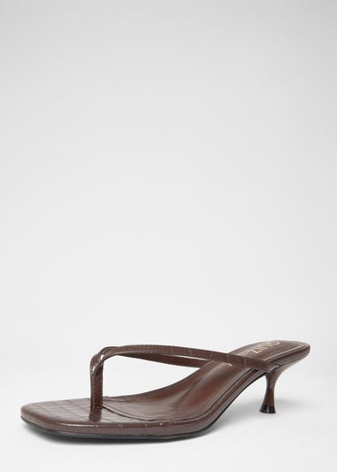 Quiz Brown Wide Fit Croc Toe Post Heels