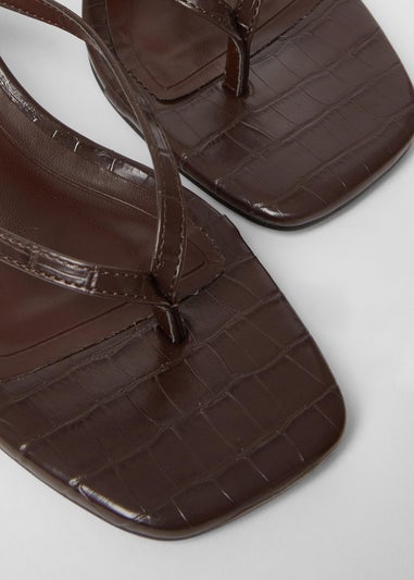 Quiz Brown Wide Fit Croc Toe Post Heels