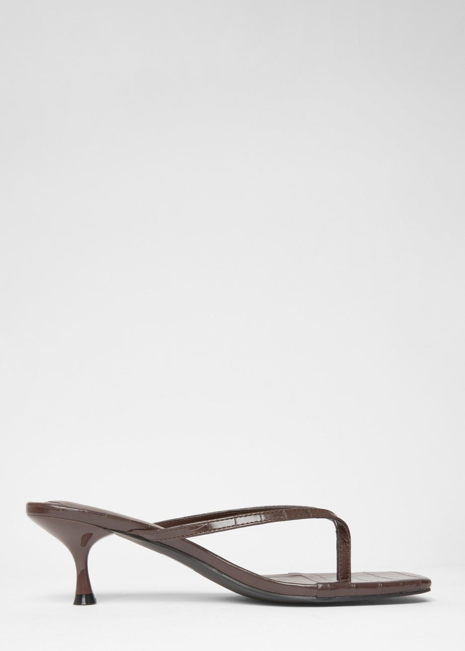 Quiz Brown Wide Fit Croc Toe Post Heels