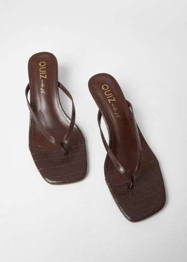 Quiz Brown Wide Fit Croc Toe Post Heels