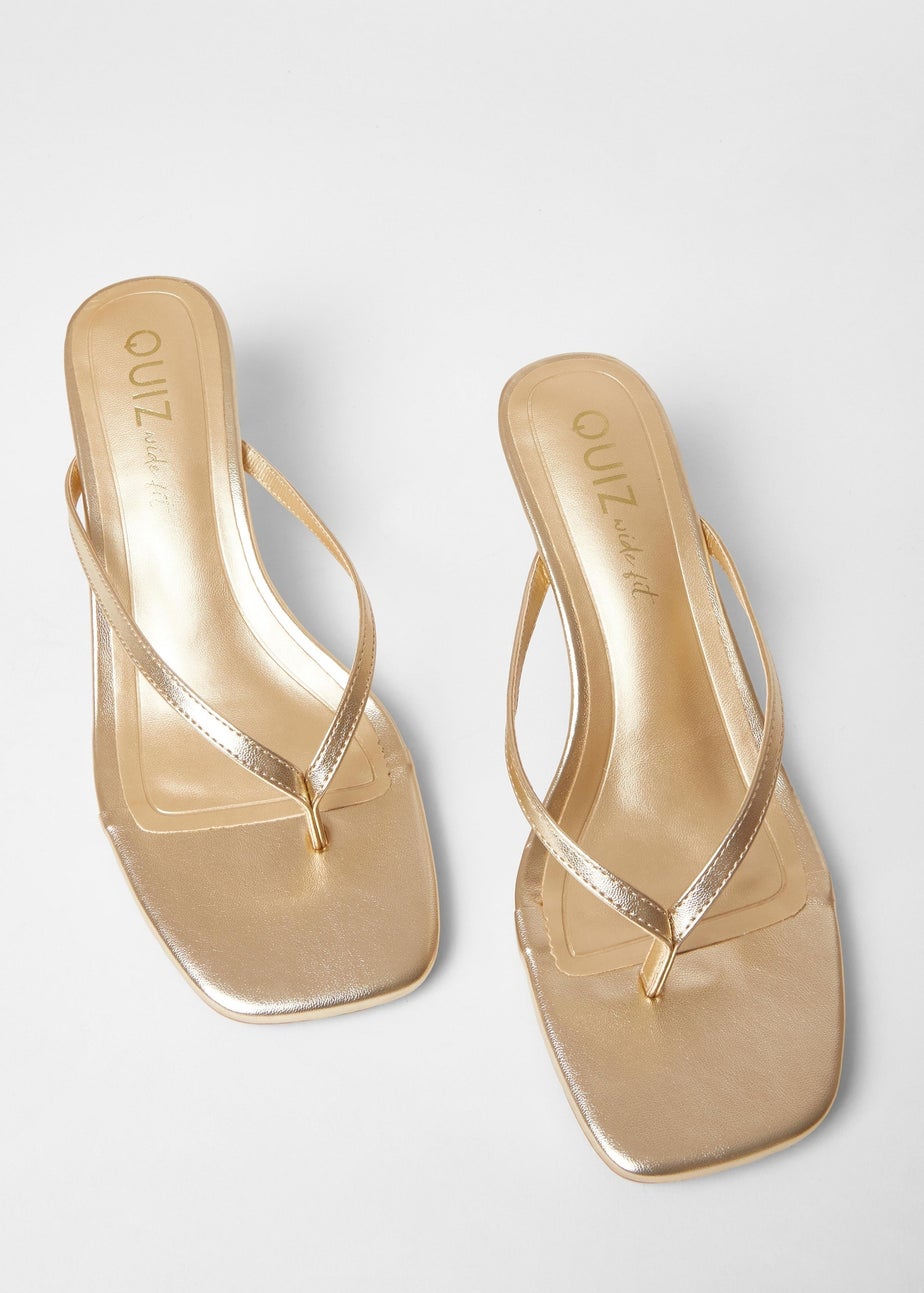 Quiz Gold Wide Fit Toe Post Heels
