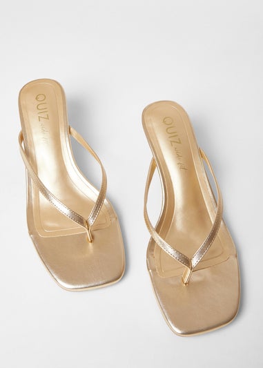Quiz Gold Wide Fit Toe Post Heels
