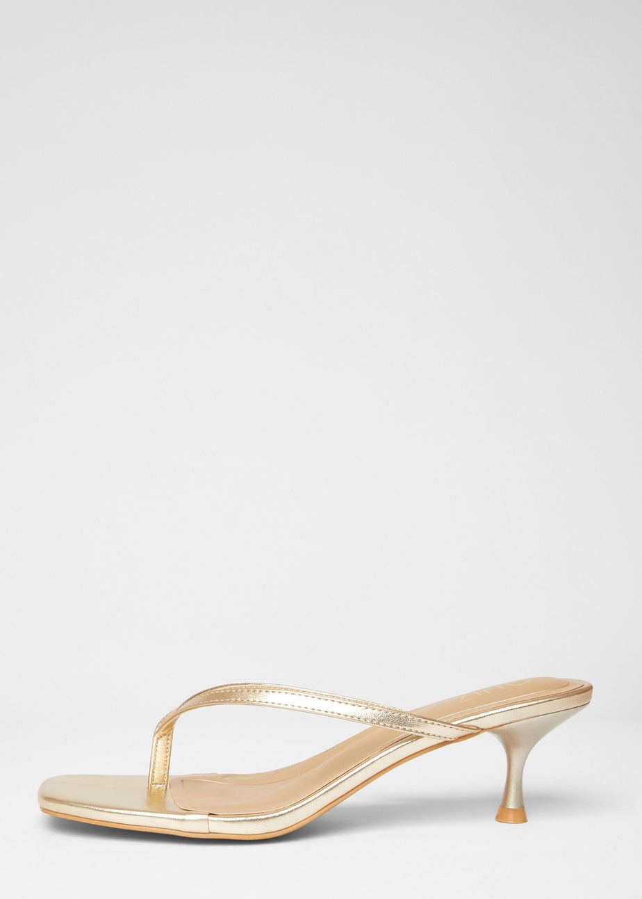 Quiz Gold Wide Fit Toe Post Heels