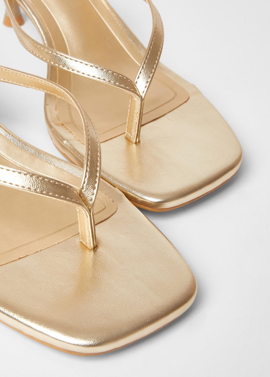 Quiz Gold Wide Fit Toe Post Heels
