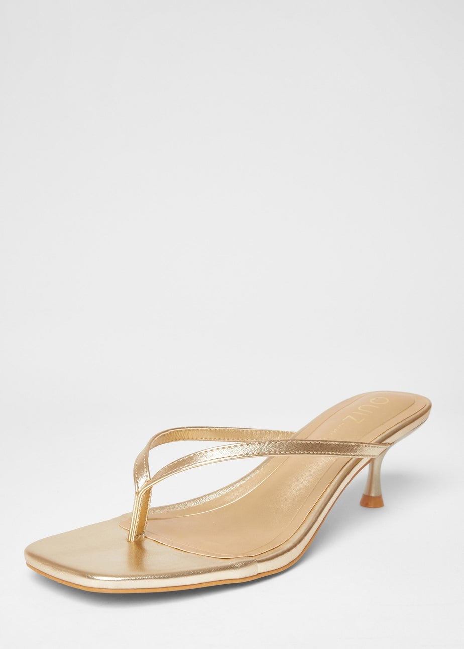 Quiz Gold Wide Fit Toe Post Heels