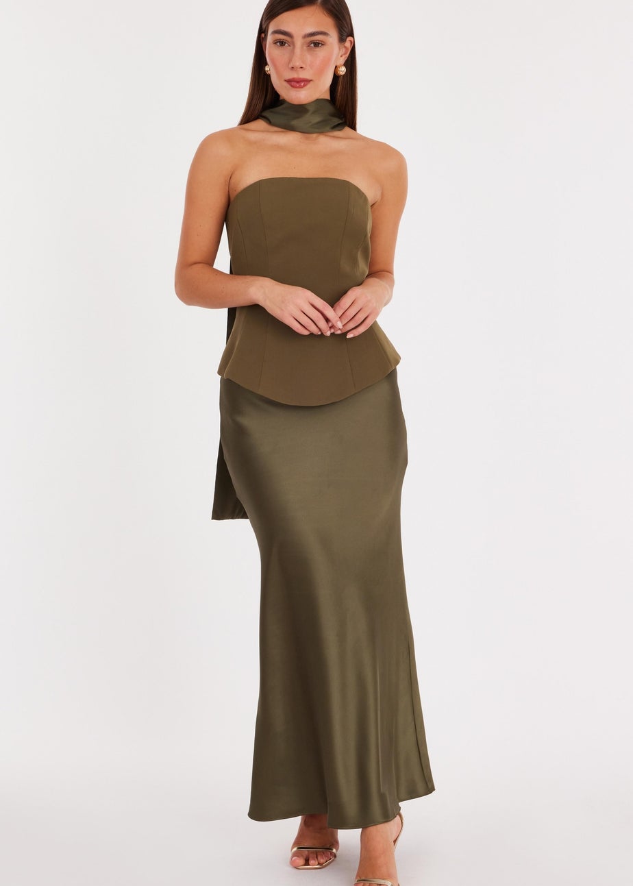 Quiz Green Strapless Satin Skirt Midaxi Dress