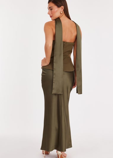 Quiz Green Strapless Satin Skirt Midaxi Dress