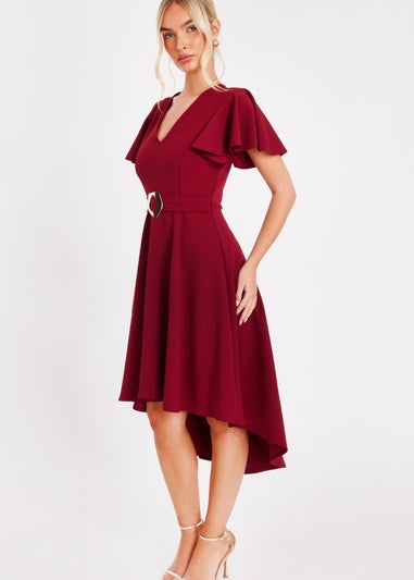 Quiz Burgundy Dip Hem Midi Dress