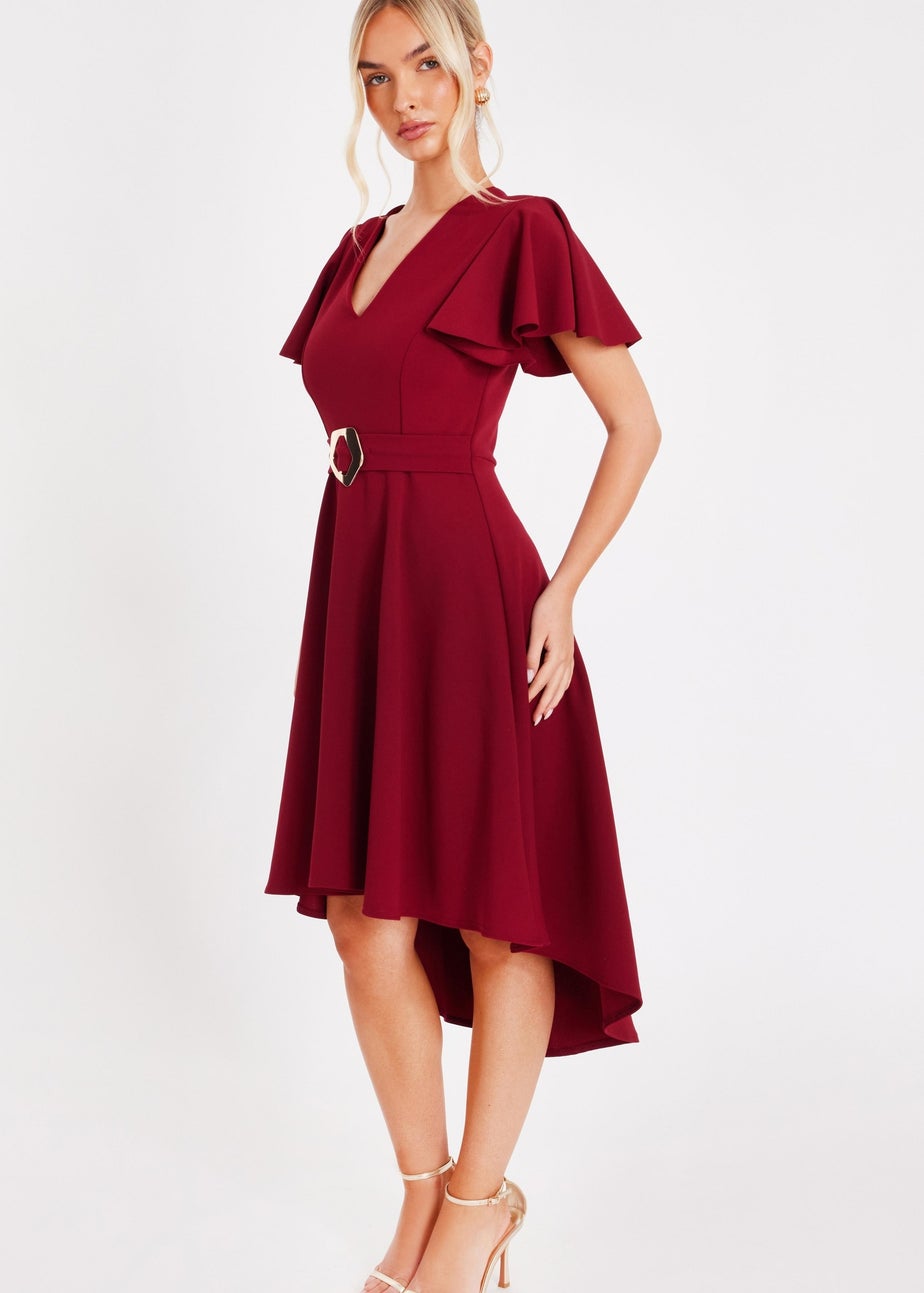 Quiz Burgundy Dip Hem Midi Dress