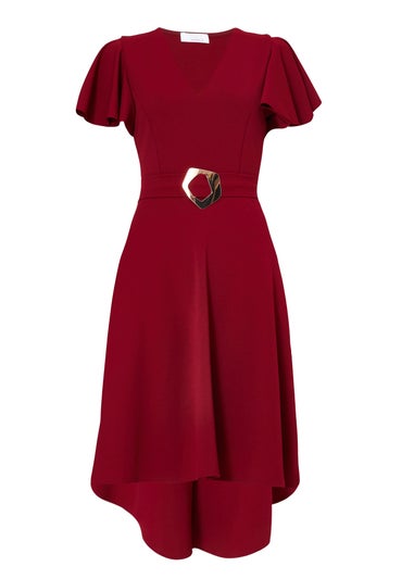 Quiz Burgundy Dip Hem Midi Dress