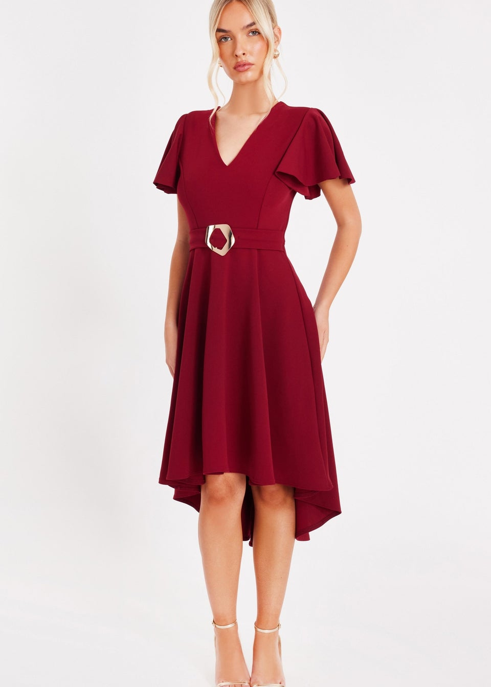 Quiz Burgundy Dip Hem Midi Dress