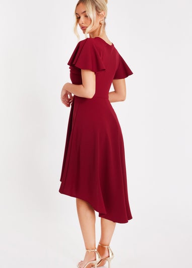 Quiz Burgundy Dip Hem Midi Dress