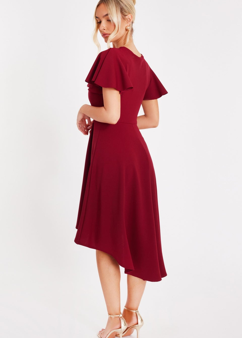 Quiz Burgundy Dip Hem Midi Dress