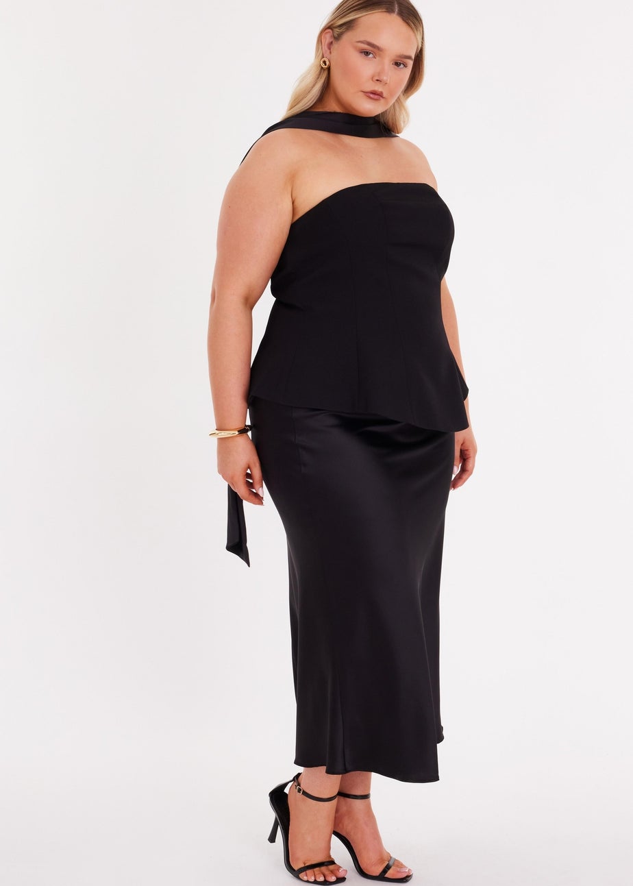 Quiz Black Curve Satin Hem Midaxi Dress