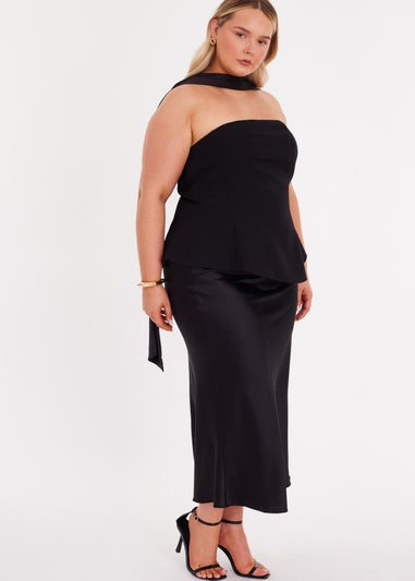 Quiz Black Curve Satin Hem Midaxi Dress