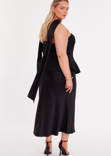 Quiz Black Curve Satin Hem Midaxi Dress