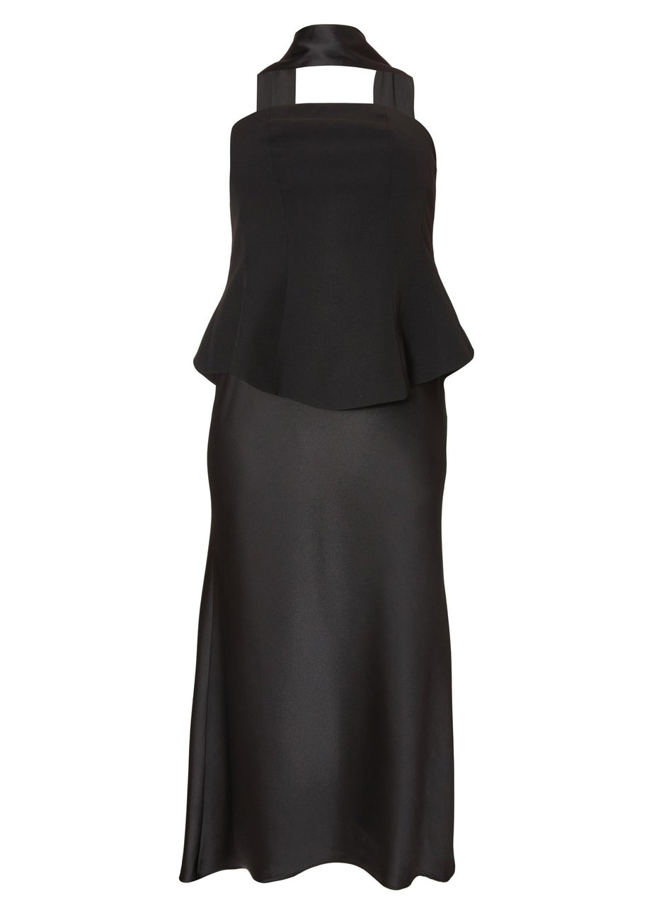 Quiz Black Curve Satin Hem Midaxi Dress