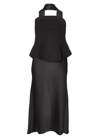Quiz Black Curve Satin Hem Midaxi Dress