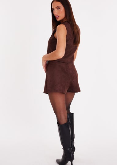 Quiz Brown Faux Suede Skort