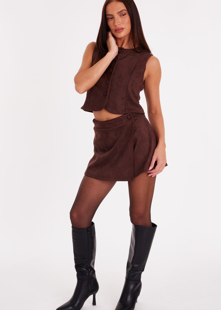 Quiz Brown Faux Suede Skort