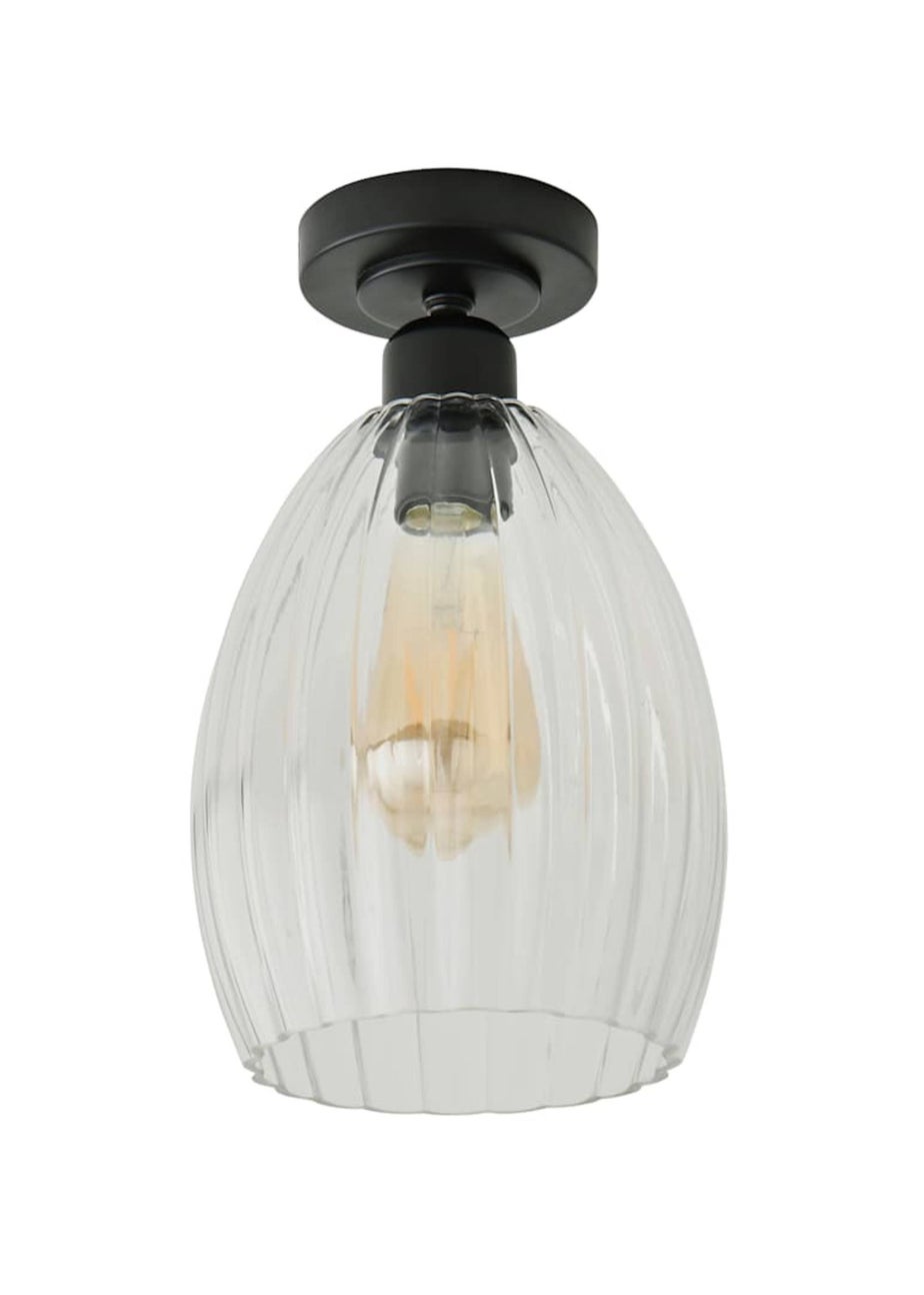 ValueLights Cheltenham Matte Black Flush Ceiling Light Ribbed Shade